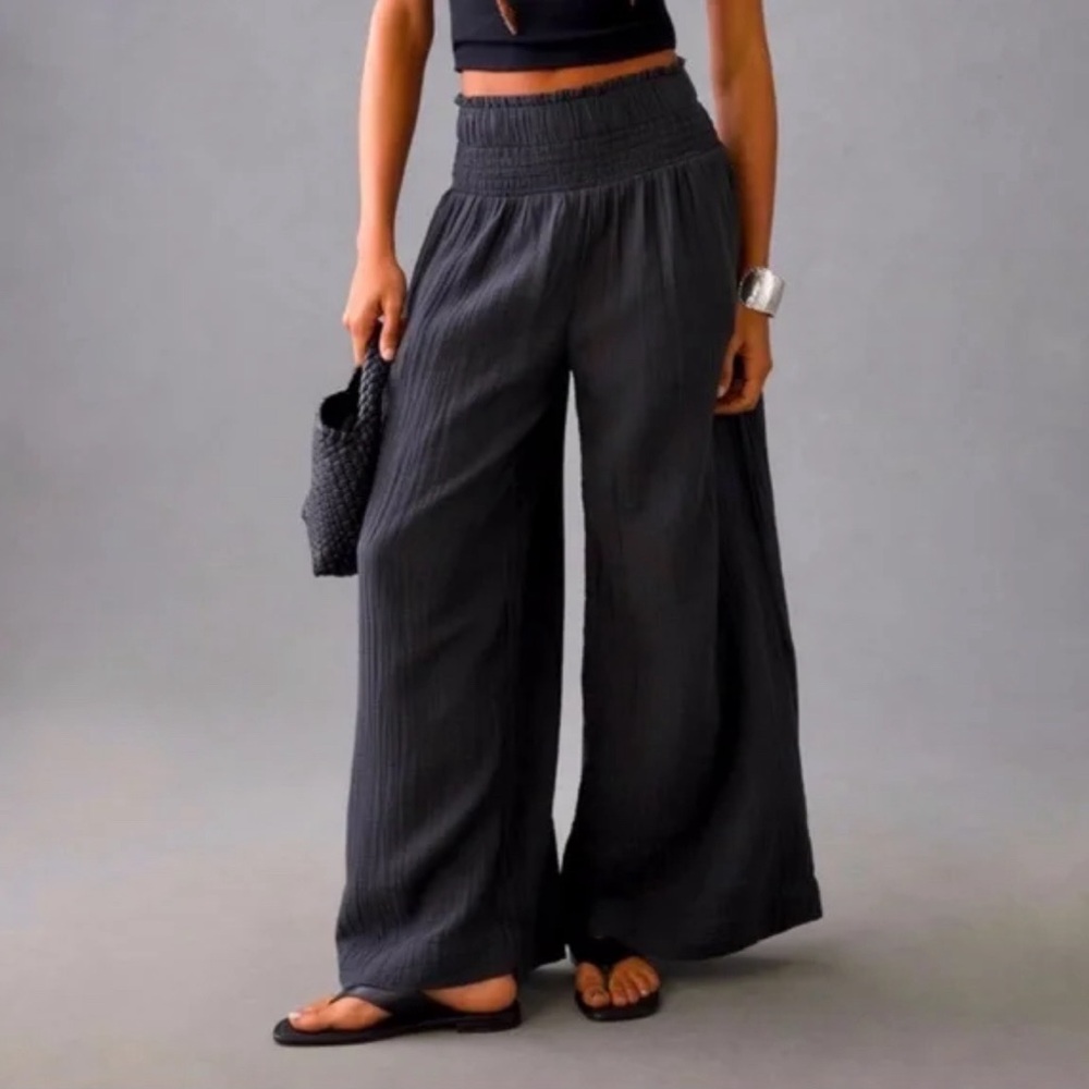 Anthropologie Smocked Gauze Wide Legged Pants